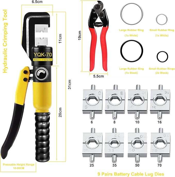 Hydraulic Crimping Tool and Cable Cutter Hydraulic Cable Lug Crimper 10 US TON 12 AWG to 00 (2/0) Electrical Terminal Cable Wire Tool Kit with 9 Die