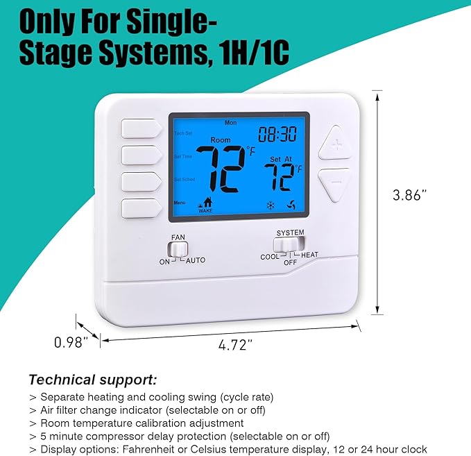 5-1-1 Day Programmable Thermostats for Home 1 Heat/ 1 Cool Conventional Single-Stage Systems