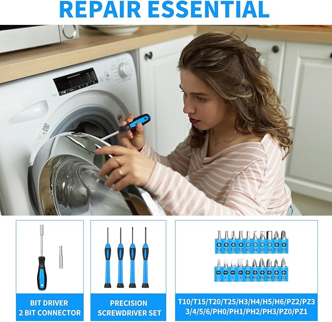 39 Piece Basic Home Tool Set Household Tool Set General Repair Small Hand Tool Kit in Toolbox Storage Case for Home Garage Office College Dormitory Use, Blue