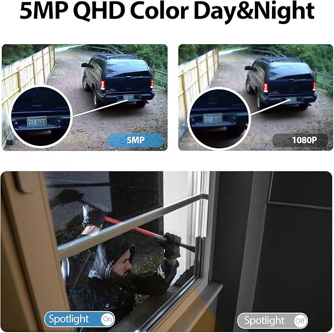 5MP Solar Security Cameras Wireless Outdoor for Home Security, Outdoor Camera Wireless with AI Motion Detection, Color Night Vision, Spotlight Siren Alarm, 2-Way Audio, Cloud/SD, Works with Alexa