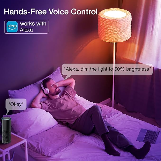 DAYBETTER 6 Pack Smart Light Bulbs, Color Changing Smart WiFi Light Bulbs, Compatible with Alexa & Google Home, 800 Lumen Dimmable A19 E26 Bulbs, No Hub Needed