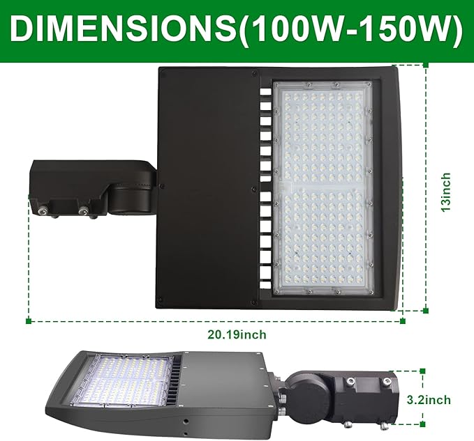 OSTEK LED Parking Lot Lights 150W LED Shoebox Street Pole Lighting, Waterproof 21000LM Outdoor Commercial Area Road Lighting 5000K 100-277V DLC UL