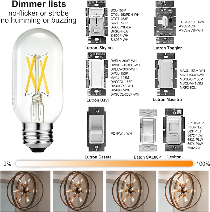 LiteHistory E26 Edison Bulb 6W Equivalent E26 LED Bulb 60 Watt Dimmable Neutral White 4000K E26 Light Bulb AC120V 600lm Tubular T14 T45 LED Bulb for Pendant,Sputnik,Vanity,Chandeliers Pack of 6