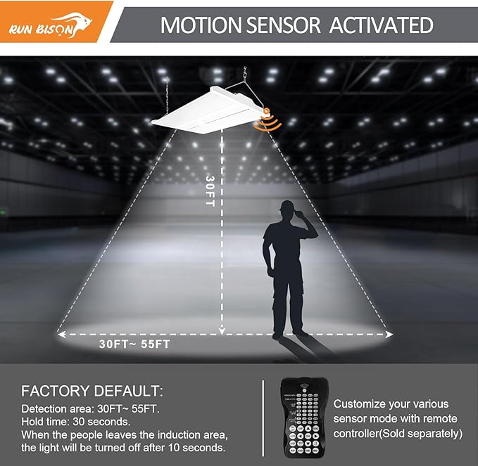 2FT LED Linear High Bay Shop Light with Motion Sensor, 210W High Bay Work Light Fixture, 28350LM, 120-277V, 5000K Daylight Linear Hanging Lighting for Garage, Warehouse, UL&DLC Listed - 2PK