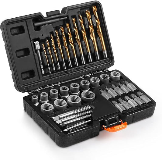 40 Pcs Bolt & Screw Extractor Set with Left Hand Cobalt Drill Bit Set, Easy Out Broken Stripped Screw Removal Tool for Damaged, Frozen, Studs, Rusted, Rounded-Off Bolts, Nuts & Screws, T15139