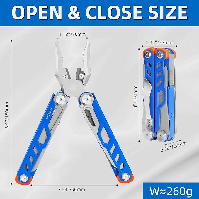 HANSHI 15 in 1 Multitool Pliers with Scissors, Upgraded Heavy Duty Stainless Steel Multi Tool with YG10 Tungsten Steel Replaceable Wire Cutters for Survival, Camping, Hiking,Repair and Gift (Blue)
