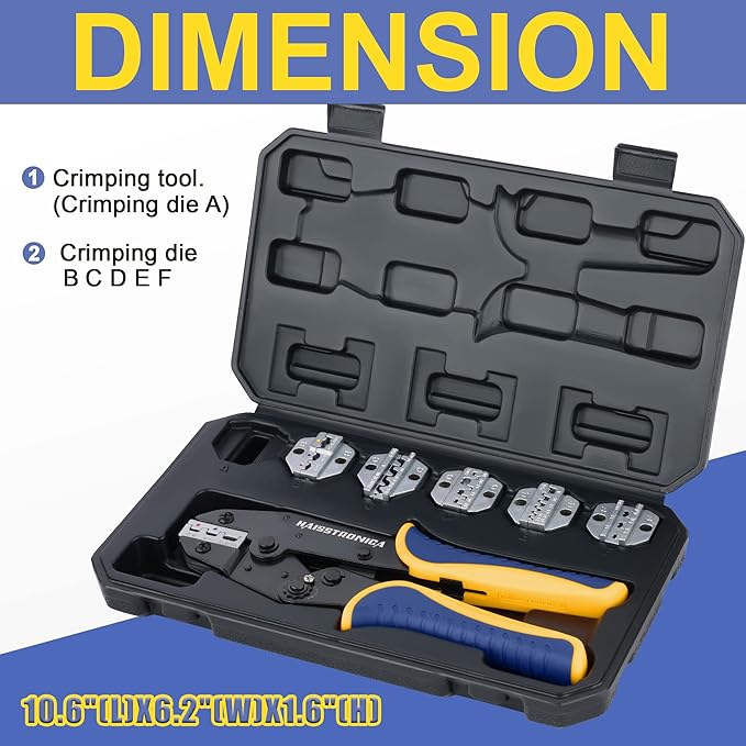 haisstronica 6PCS Crimping Tool Set - Ratchet Wire Crimping Tool for Heat Shrink,Insulated Nylon,Non-Insulated,Ferrule Wire End,Open Barrel Terminals,Solar Connectors