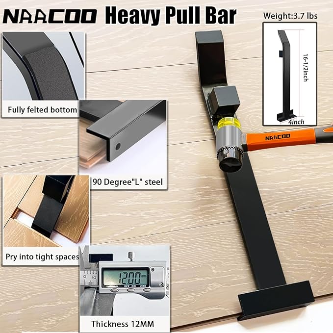 Laminate/Vinyl Flooring Tools, NAACOO Heavy Tapping Block for Vinyl Plank Floor, Heavy Pull Bar, 10”Contour Gauge, 40pc Flooring Spacers, Rubber Mallet - 5 in 1 Floor Installation Kit