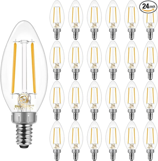 Energetic LED Candelabra Light Bulbs B10, Soft White 2700K, E12 Base, 60 Watt Equivalent Chandelier LED Edison Bulbs, Dimmable, 24 Pack