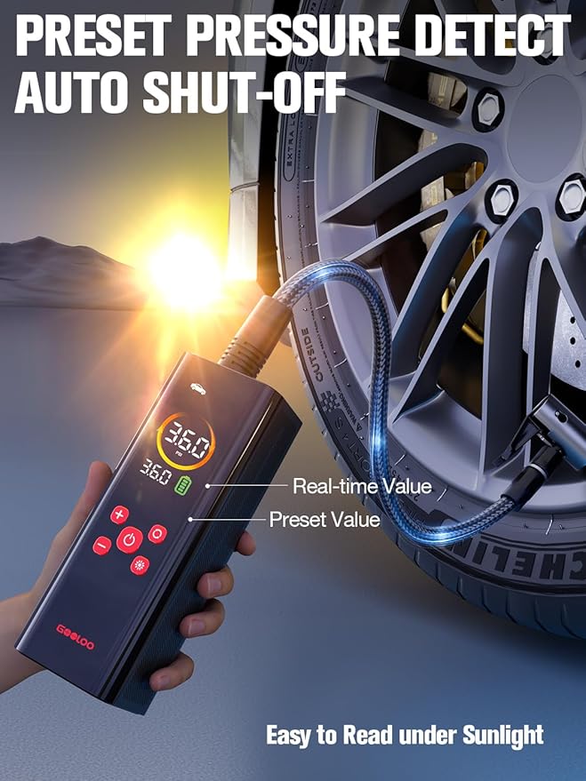 GOOLOO AP150 PRO Tire Inflator Portable Air Compressor, Upgraded UI Color LED Screen & 4X Faster Car Tire Air Pump with Tire Pressure Gauge, 12V Electric Tire Pump with Auto Shut-off for Car,Bike,Ball