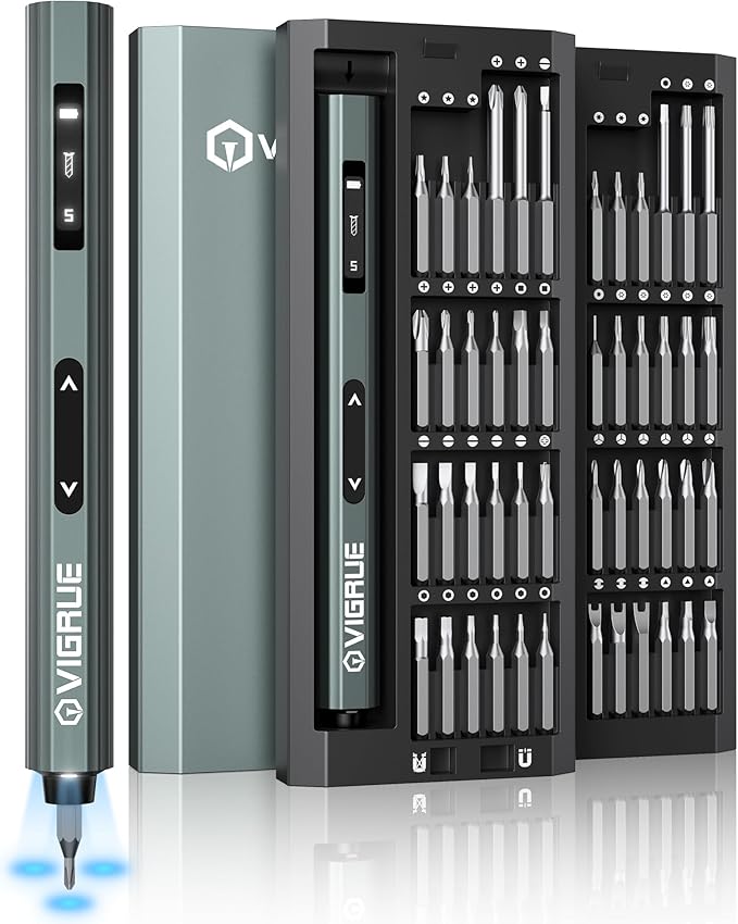 VIGRUE Electric Screwdriver with Display, Mini Cordless Precision Screwdriver Set with 48 Magnetic Bits, Small Electric Screwdriver For Electronics Laptops Glasses Clocks