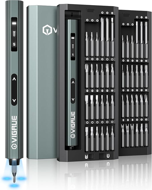 VIGRUE Electric Screwdriver with Display, Mini Cordless Precision Screwdriver Set with 48 Magnetic Bits, Small Electric Screwdriver For Electronics Laptops Glasses Clocks