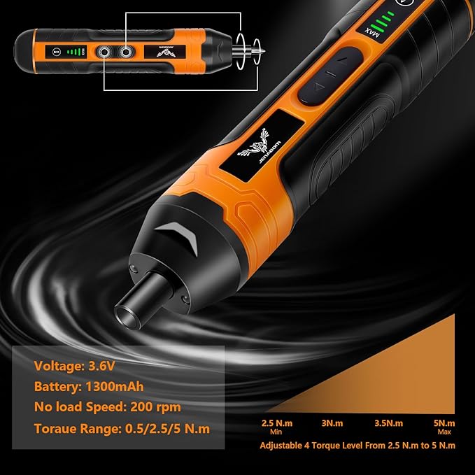 Electric Cordless Screwdriver, 3.6V Rechargeable Screwdriver, 5N.m Max Torque, 4-Gear Torque, LED Light, 105 Pcs, Ideal for Daily & Light Industrial Use