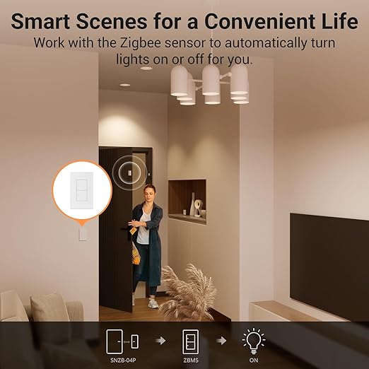 SONOFF Zigbee Smart Light Switch, Required SONOFF Zigbee Hub, Interruptor Inteligente, Smart Switch No Neutral or with Neutral, Voice Control with Alexa Google Home, Zigbee Switch ZBM5-2C-120W