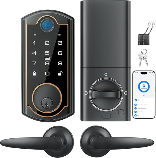 WiFi Smart Lock ST380 with 2 Lever Handles Set, Fingerprint Keyless Entry Door Lock for Front Door, with Security Smart Deadbolt and Touchscreen Keypad, App Remote Control &Auto Lock, IP56 Waterproof