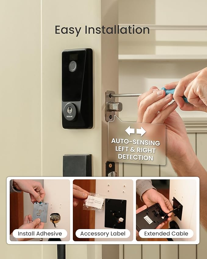 DESLOC Smart Lock D110 Plus, Fingerprint Keyless Entry Door Lock, Built-in Wi-Fi, App Remote Control, Smart Locks for Front Door, Keypad Deadbolt with LockVue Display, IP54, BHMA Grade 3, Black