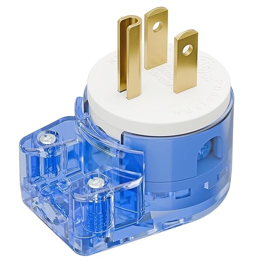 Nema 5-15P 90 Degree Right Angle Plug 15A 125V, DIY AC USA 3-Prong Household, Transparent Blue ETL Verified