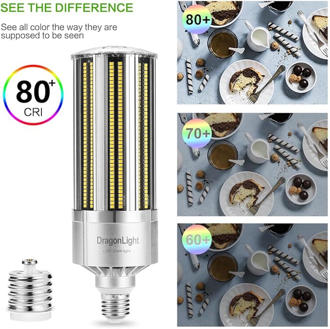 DragonLight Upgraded 80W Commercial Grade Corn LED Light Bulb Fanless (600 Watt Equivalent) E26/E39 Large Mogul Base LED Lamp 5000K Daylight 9,600LM Good for Enclosed Fixtures