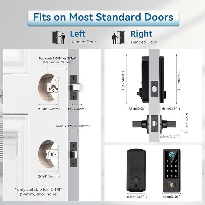 BEBASIA Smart Fingerprint Door Lock with Handle Set, Full App Control, Electronic Digital Touchscreen Keypad, Deadbolt Smart Locks for Front Door, Auto Lock, Aged Bronze