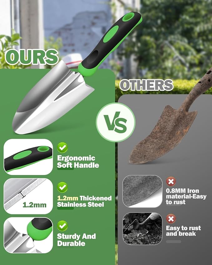 Garden Tools Set, 3 in 1 Heavy Duty Garden Tools Kit, Stainless Steel Ergonomic Gardening Hand Tool, Gardening Supplies Gift for Women, Kid, Organizer, Father's Day