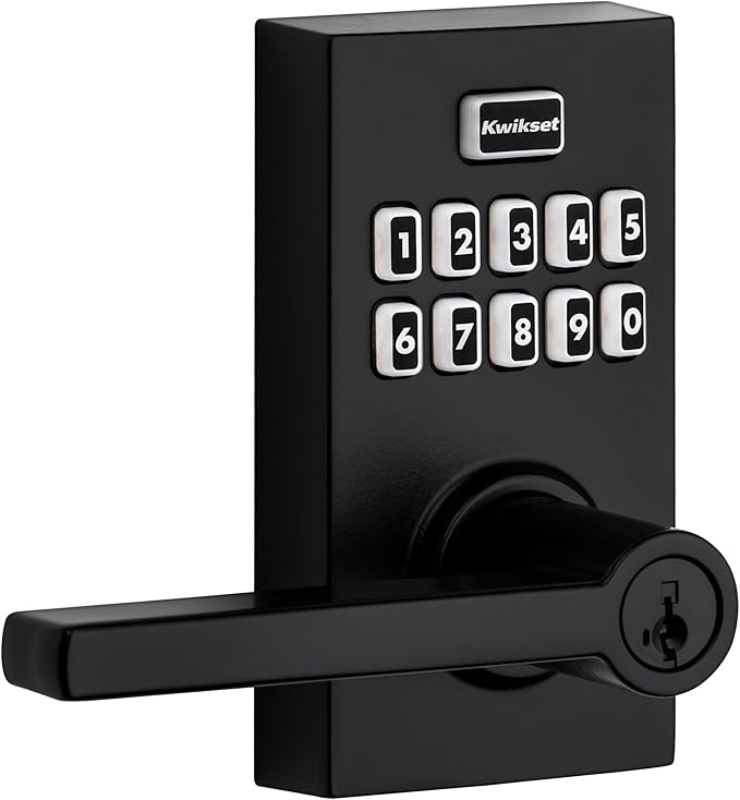 Kwikset SmartCode 917 Keypad Keyless Entry Residential Electronic Lever Lock Deadbolt Alternative with Halifax Door Handle, SmartKey Security, Matte Black Contemporary