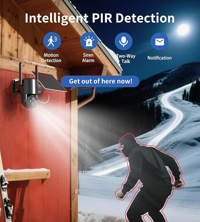 4G LTE Cellular Security Camera: No WiFi Security Camera Outdoor Solar Built-in SIM Card 2K Home Cameras System Wireless Outside Battery Powered with 360° Live View Color Night Vision Motion Detection