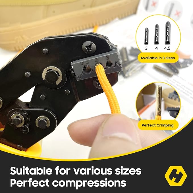 Aglet Crimping Tool, Shoelace Aglets Tool, Aglets For Shoelaces, Repair Shoe Lace Tips Replacement End Comes With 160 pcs Metal Aglets Installation Tool Adaptation 3/4/4.5 mm Aglets (Yellow)