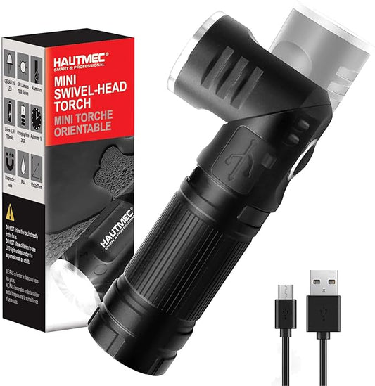 HAUTMEC Rechargeable LED Flashlights 500 High Lumens Super Bright Magnetic Flashlight Waterproof Mini Flashlight 3 Modes Handheld Small Swivel Flashlights Powerful for Camping, Outdoor, Hiking