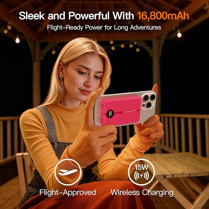 Magnetic Portable Charger, 16800mAh Wireless Power Bank, with 20W USB-C Fast Charging and LED Digital Display Magnetic Battery Pack, Compatible with iPhone 17/16/15/14/13/12 Full Series (2025)