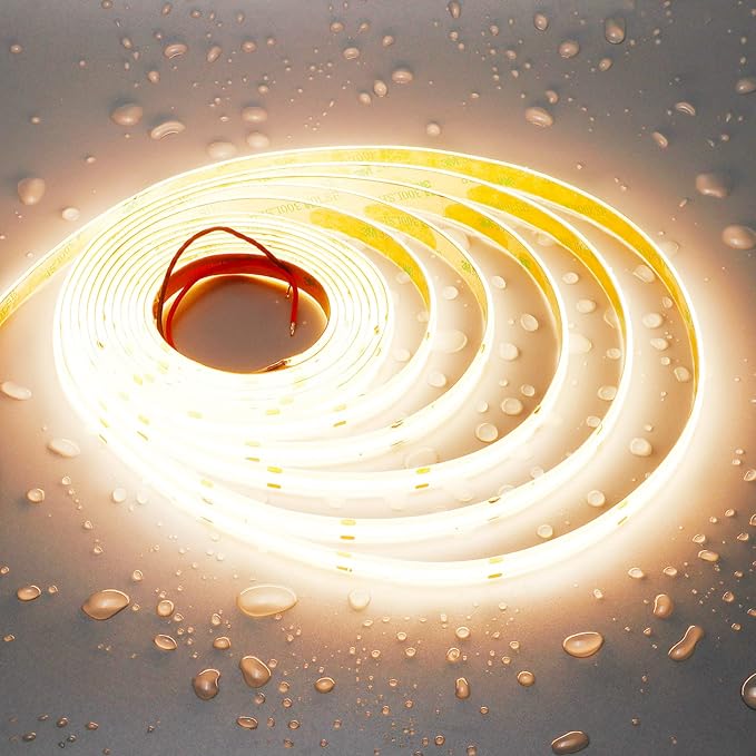 JOYLIT 24V COB LED Strip Lights Waterproof 3000K 550LM/FT Super Bright 16.4ft 2400LEDs CRI 95+, UL PRO 90W Dimmable Warm White Adhesive LED Tape for Commercial, Residential