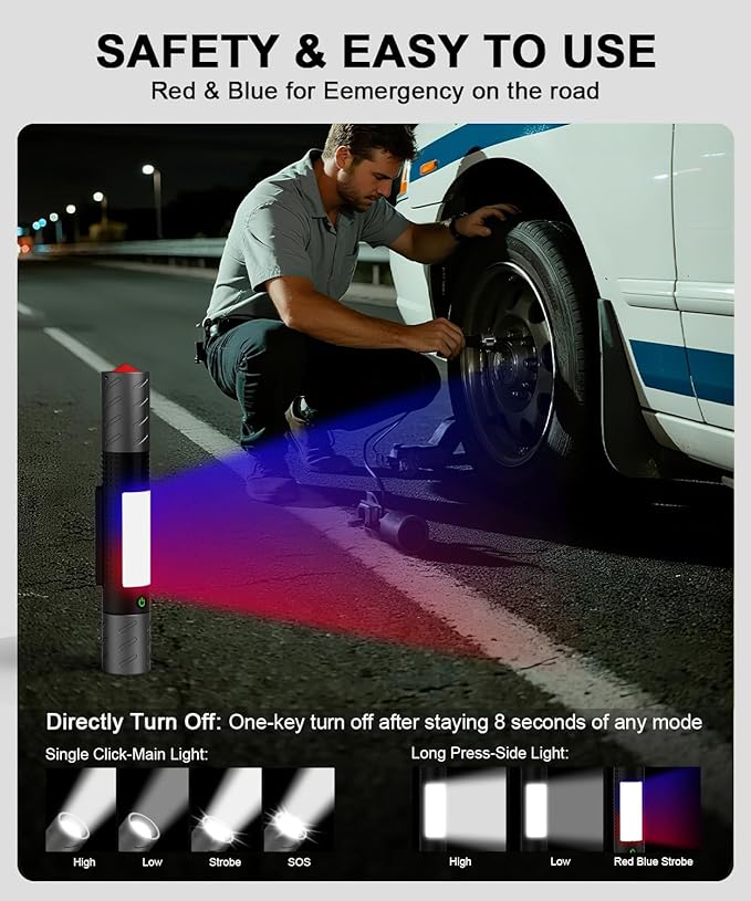 USB C Rechargeable Flashlight High Lumens-Super Bright Magnetic LED Flashlights with Screwdriver Set,Window Glass Breaker,COB Flash Light,7 Modes,Zoomable,Waterproof for Emergency Camping Car Repair