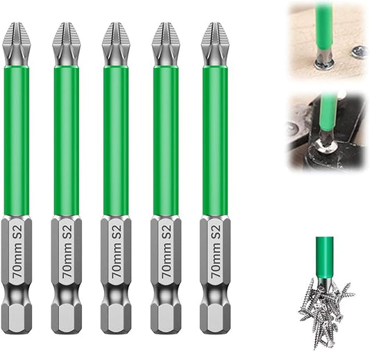 HUHAO 5Pcs High Magnetic Screwdriver Bit Set,S2 Alloy Steel Anti-Slip Drill Bit,1/4 Inch Hex Shank,Phillips Impact Screwdriver Bits Sets Waterproof Impact Batch Head for Electric Hand Tool,70mm