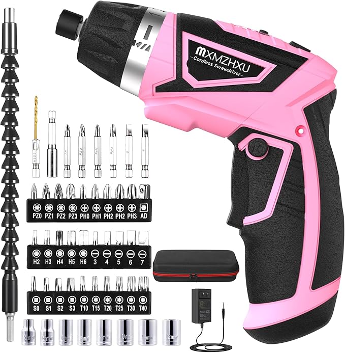8V Cordless Screwdriver,6+1 Torque Max 10N·m Electric Power Screwdriver with 47 Accessories,180°Pivoting Handle, 2000mAh Rechargeable Screw Gun&Bit Set with LED Light, Flexible Shaft,for Home,Office