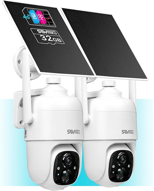 Sovmiku 2C1 4G LTE Cellular Security Camera Wireless Outdoor, $14.9/Month for Unlimited Data, Easy to Setup, IP65 Waterproof, No Wi-Fi Surveillance Cam Two Way Audio, Color Night Vision, 32GB Included
