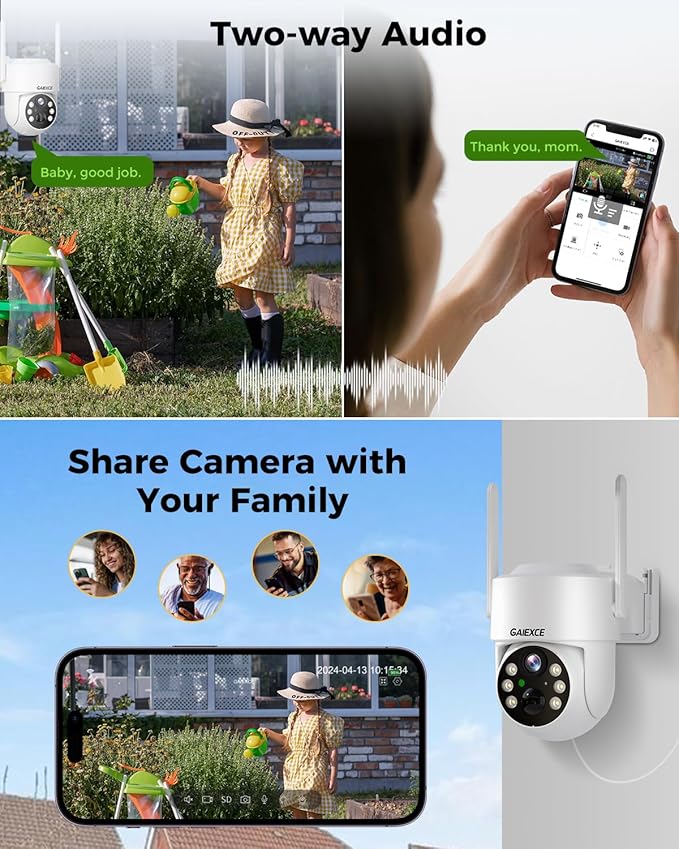 Wireless Solar Camera System Outdoor, 2PCS 4MP Home Battery Camera with 500GB HDD, 【No Monthly Fee】, Pan Tilt 360° View, PIR Motion Detection, Color Night Vision, IP66, 2-Way Audio