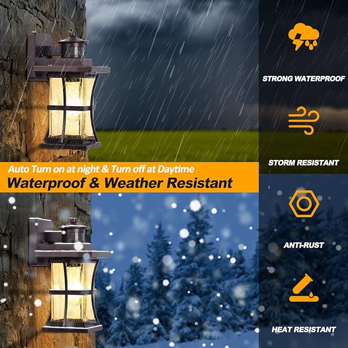 2 Packs Motion Sensor Outdoor Lights - Dusk to Dawn Outdoor Lighting, Oil Rubbed Bronze Porch Lights Outdoor Wall Sconce, Waterproof Exterior Light Fixtures for House, Garage, Entryway Anti-Rust, E26