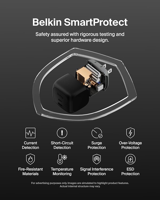 Belkin USB C Charger Block 65W - USB C Cable Included - Super Fast Charging, Type C Wall Charger - Apple iPhone 16/15/14/13, Galaxy S25, Pixel 9, MacBook, iPad, Nintendo Switch 2, & More - Black