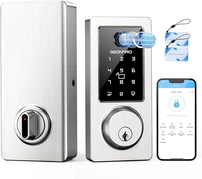 Fingerprint Keyless Entry Door Lock 6-in-1, Electronic Deadbolt with Auto-Lock, Anti-Peeping Smart Key for Front Door, IP65 Waterproof Front Smart Lock Deadbolt for Home