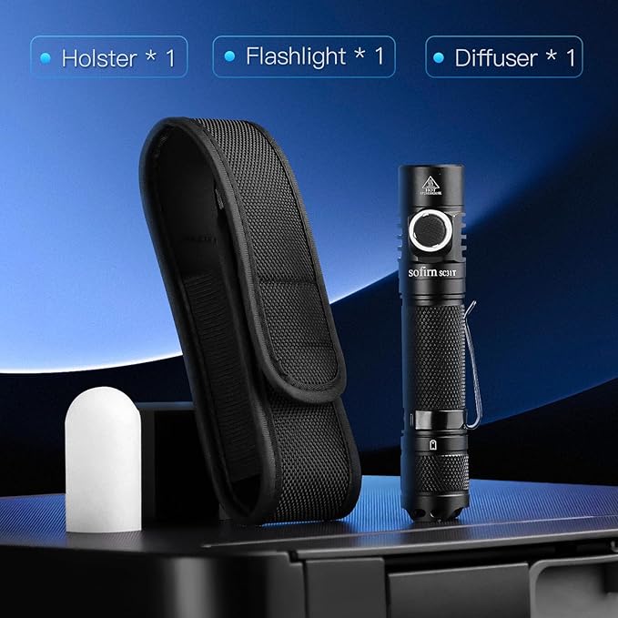 Sofirn SC31T Tactical Flashlight with Holster and Diffuser, Super Bright LED Flashlights, 2000 High Lumens, Rechargeable Small Flashlight for Home, Powerful Flashlights for Emergencies Camping Hiking