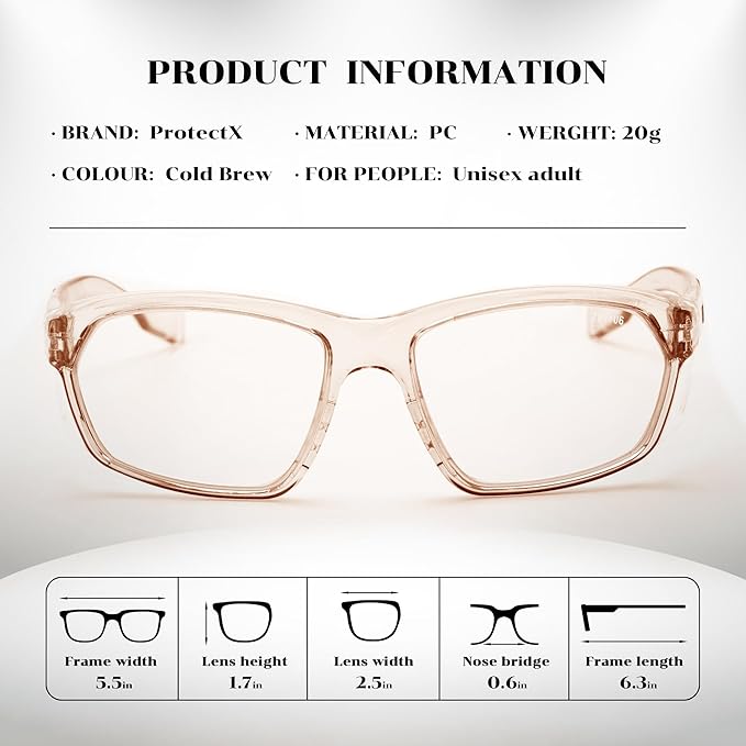 ProtectX Stylish Anti-Fog & Scratch-Resistant Safety Glasses, UV Protection Goggles, Anti-Impact Lightweight Glasses for Men＆Women Cold Brew Clear - 6 Pack