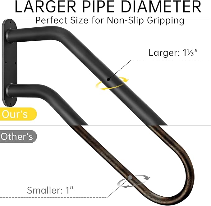 Hand Rails for Outdoor Steps, Exterior 1-3 Steps Handrails, Wrought Iron Heavy-Duty Stair Railing, U-Shaped Rail for Garage, Porch, Deck, and Garden (Upgrade)