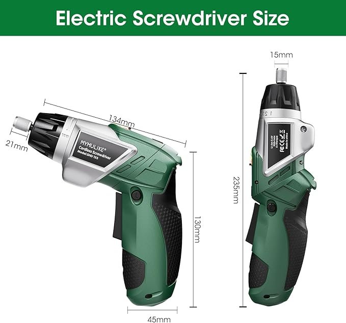 Electric Screwdriver Cordless Set, 3.6V Power Screwdriver Rechargeable with Light, Green Screw Gun with Pivoting Handle and Drill, 49 Pcs Accessories, 6+1 Torque Setting, 2000 mAh Battery