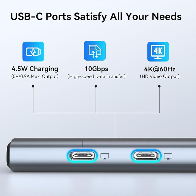 USBC to USBC Hub, LIONWEI USB C Splitter with Dual Type-C Video Output 4K@60Hz, 10Gbps Data Transfer, 100W PD Charging, Dual Monitor Adapter Dongle for USB C Monitor, Windows, MacBook Pro/Air
