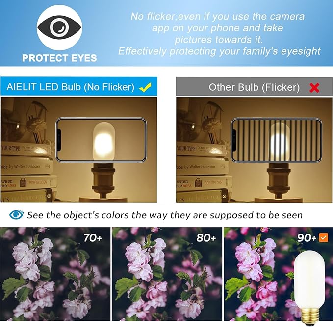 Leools T14 LED Bulb,4W E26 LED Bulb Dimmable Equivalent E26 Bulb 40 Watt,Soft White 3000K E26 Edison Bulb,AC120V,400lm,CRI90,Frosted Glass,Tubular Light Bulb,Pack of 6