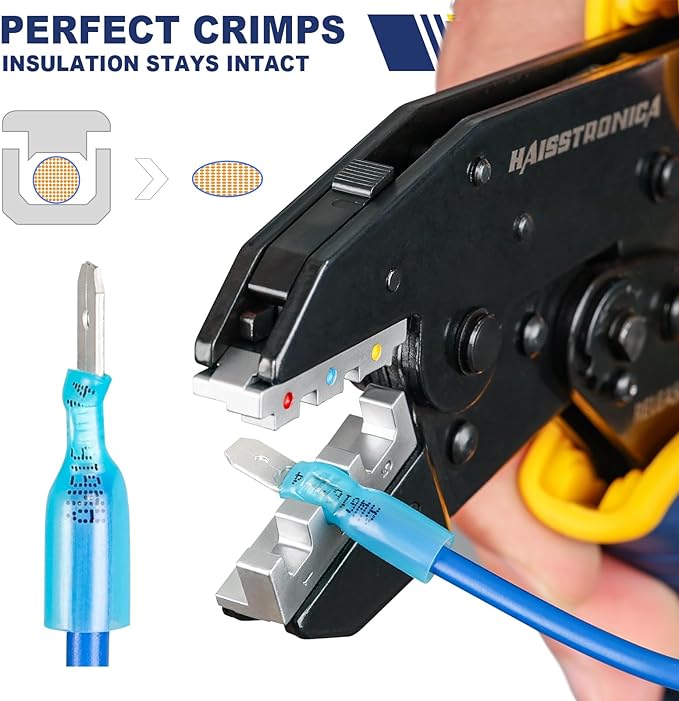 haisstronica 6 in 1 Crimping Tool Kit and Wire Stripper, Ratcheting Wire Crimper with 6 PCS Interchangeable Dies for Heat Shrink,Non-Insulated,Ferrule,Open Barrel,Insulated Connectors, men tool gifts