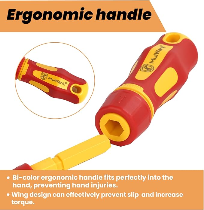 Mulwark 13-Piece Premium CR-V Insulated Screwdriver Set with 1000V Tools – Includes Phillips, Slotted, Pozidriv, and Torx Screwdrivers for Professional Use