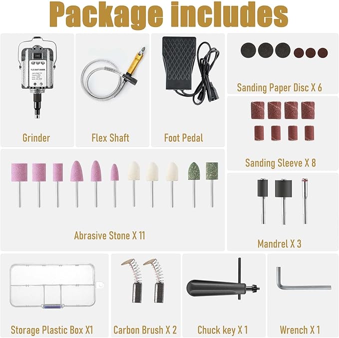 FlySkip Flex Shaft Rotary Tool with Foot Pedal Control,High-Powered 1200W Flex Shaft Grinder,30000RPM Hanging Grinding Machine 6.5mm Rotary Carver for Jewelry Polishing Grinding Sanding Metalworking