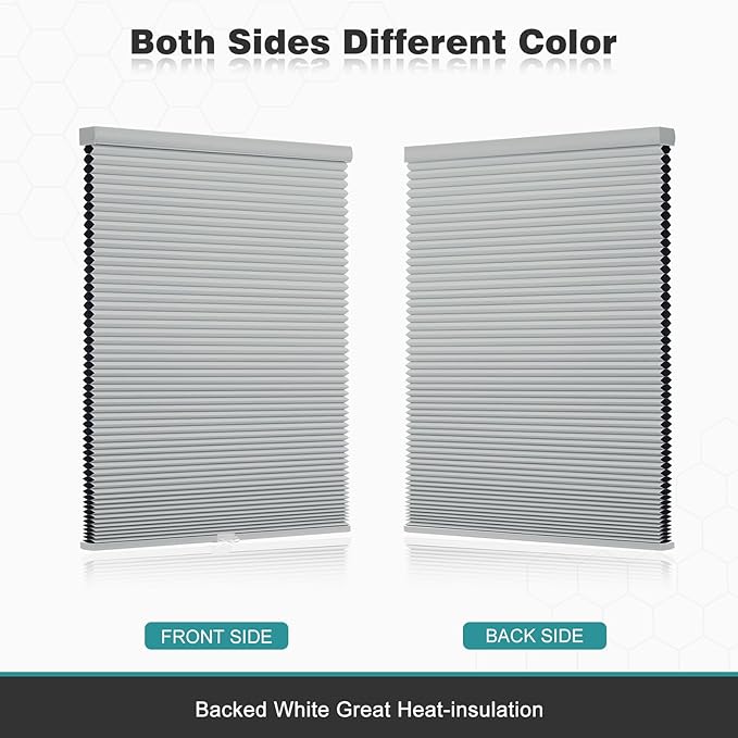 Changshade Custom Cordless Cellular Shades, Blackout Honeycomb Shades for Windows, Pull Down Pleated Blinds, Easy to Install for Indoor Windows and French Doors, Grey