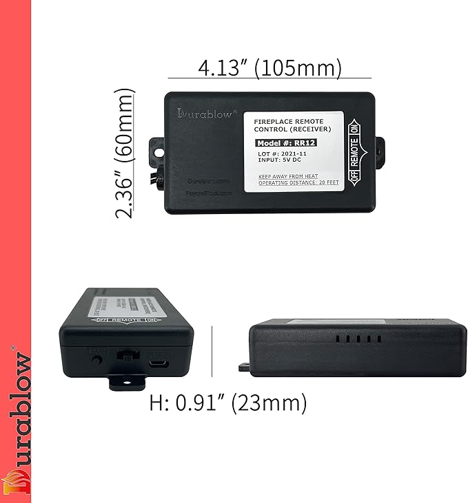 Durablow TR2003 Gas Fire Fireplace On/Off Remote Control Kit + Thermostat + Timer with LCD Screen for Millivolt Valve, IPI Module, Replaces Wall Switch, Thermostat, 100-240VAC Input