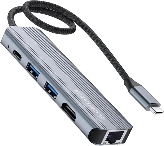 USB C Hub Ethernet HDMI Multiport Adapter for MacBook Pro/Air, iPad, Laptop Dock with 5Gbps USB A/C, 1Gbps RJ45 Gigabit Ethernet, 4K 30Hz HDMI, 100W Pass Through Charging
